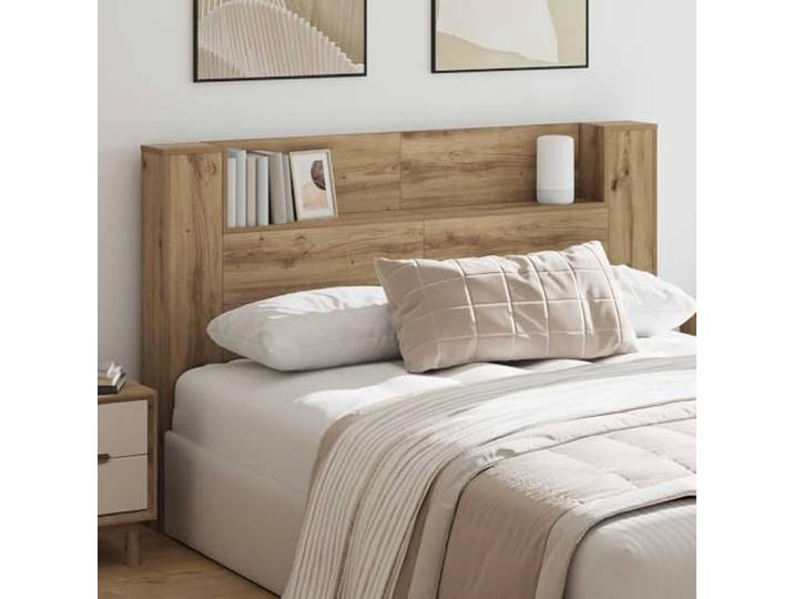 Moderner LED Kopfteilschrank mit Einlegeböden, LED Beleuchtung und Fernbedienung, aus Holzwerkstoff, ideal für Schlafzimmer.
