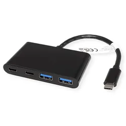 Value USB 3.2 Gen 1 Hub, 4fach (2x A+ 2x C), Typ C Anschlusskabel (USB-C, 4 Ports), Dockingstation + USB Hub, Schwarz