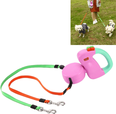Inspired Deals Dual Retractable Dog Leash For 2 Dogs With One Touch Control And Comfort Grip pink