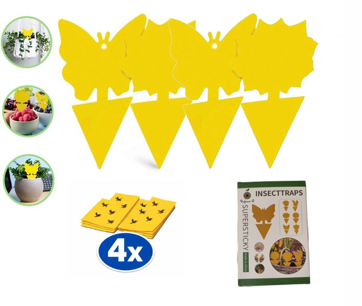 Set van 4 insectenvangers voor het bestrijden van rouwvliegjes en fruitvliegjes