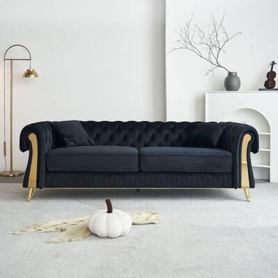 Loedds Velvet Chesterfield Sofa with Tufted Detail & Pillows