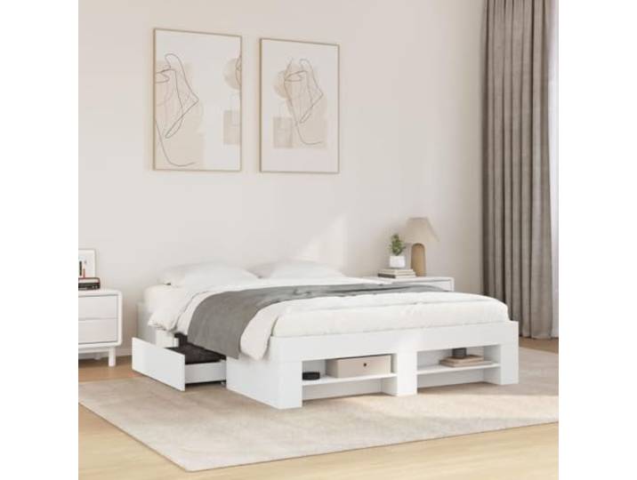 RJPLMFV Bettgestell, Weiß, 140 x 200 cm, Holz Ohne Matratze, Lattenrost, Aufbewahrungsschubladen, Schlafzimmer