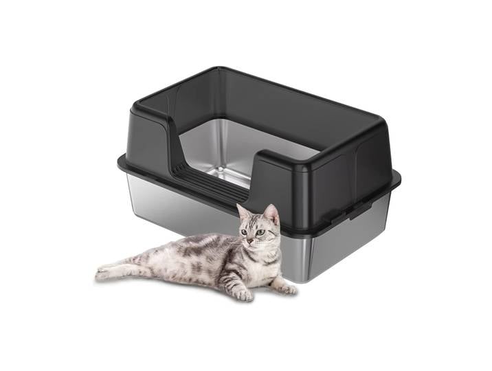 Bac à litière en acier inoxydable avec couvercle, plateaux à litière pour chat Extra Large à côtés hauts, bac à litière avec cuillère à tapis antidérapante, détachable