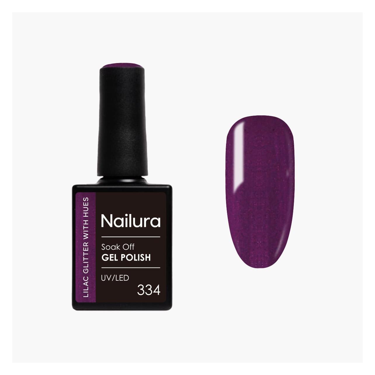 Nailura - Gel Polish 334 - Lilac Glitter with Hues - 10 ml (Lilac Glitter with Hues, Gel-Effekt Nagellack) (70353)
