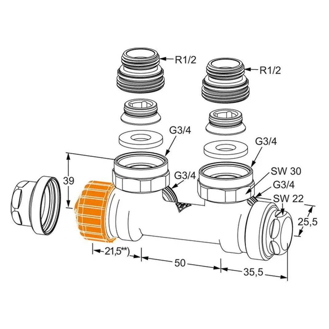 Heimeier Thermostatventil Multilux Eclipse, Eckform, Rotguss vernickelt Rp 1/2", Innengewinde (386602000)
