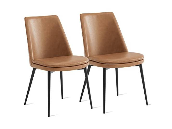 Kislot Mid-Century Padded Dining Chair, Modern Upholstered Faux Leather Dining Room Chair with Metal Legs