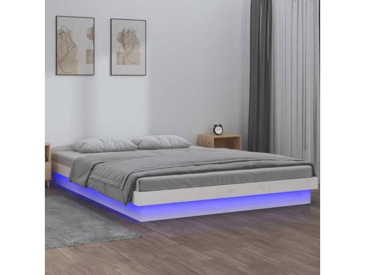 Fangming-Cadre de lit à LED Blanc 180x200 cm Super King Bois massif