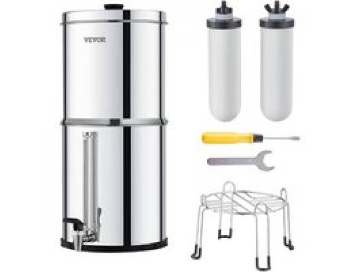 VEVOR Gravity Waterfiltersysteem RVS aanrechtbladsysteem 7,8 + 8,5L waterfiltratiesysteem, vermindert lood en tot 99% chloor, met 2 keramische koolstoffilters en kraan, kampeer- en camperverhuur