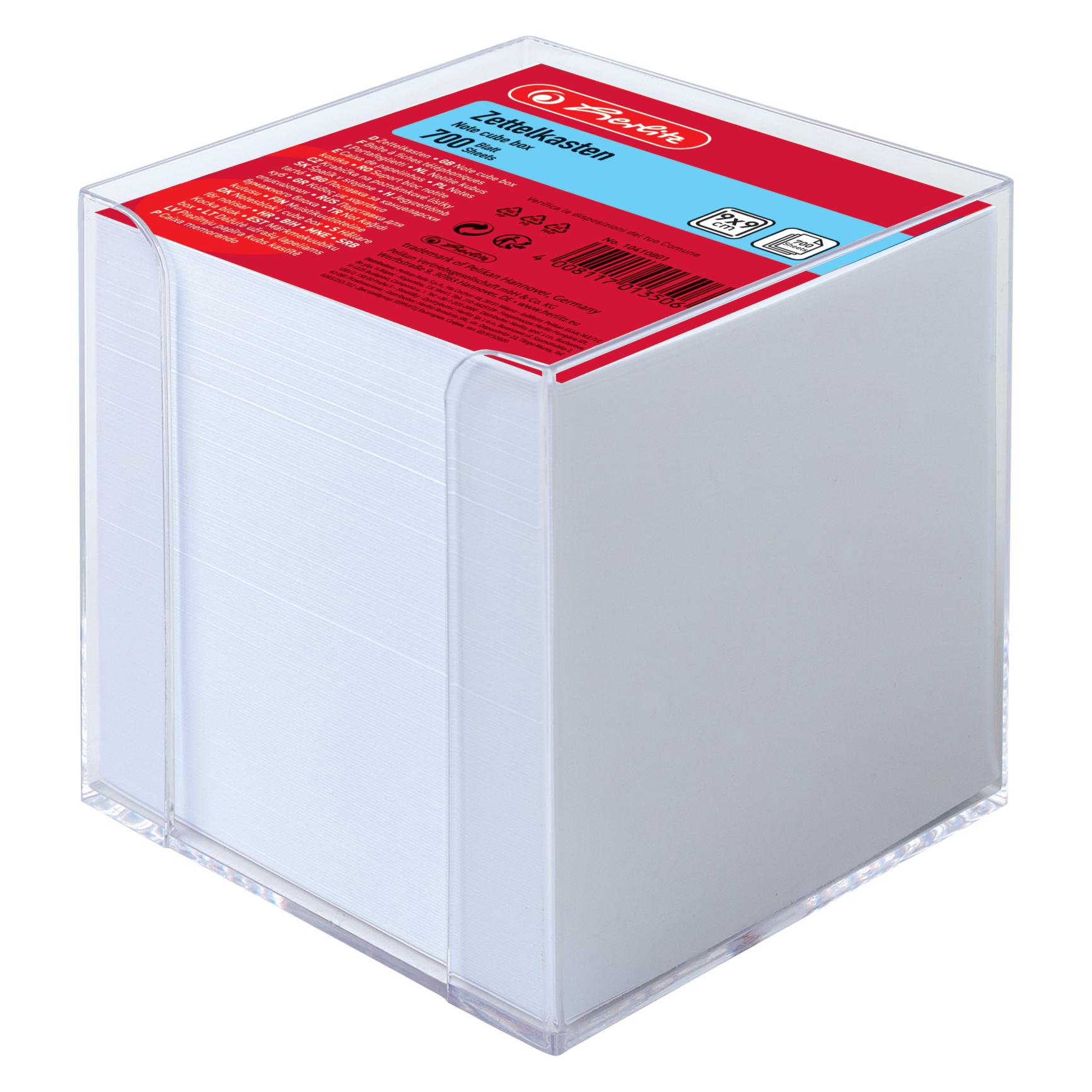 Herlitz Zettelbox, Kunststoff, 90 x 90 mm, glasklar Inhalt: 700 Blatt weisses Papier (90 x 90 mm) (10410801)