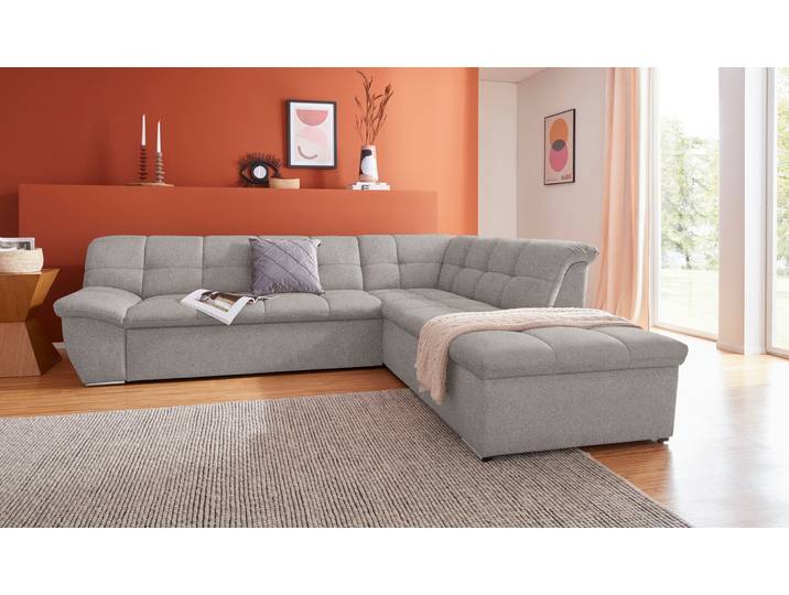 Ecksofa, Webstoff, Silber 271×232 cm, Mit Bettfunktion, Modern, Domo-Collection