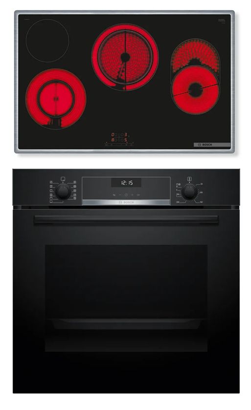 Bosch HBD632LS82 (HBG537BB4 + PKH845BB1D) Herdset groß AutoClean Ecoclean mit 80 cm Glaskeramikkochfeld Kochfeld