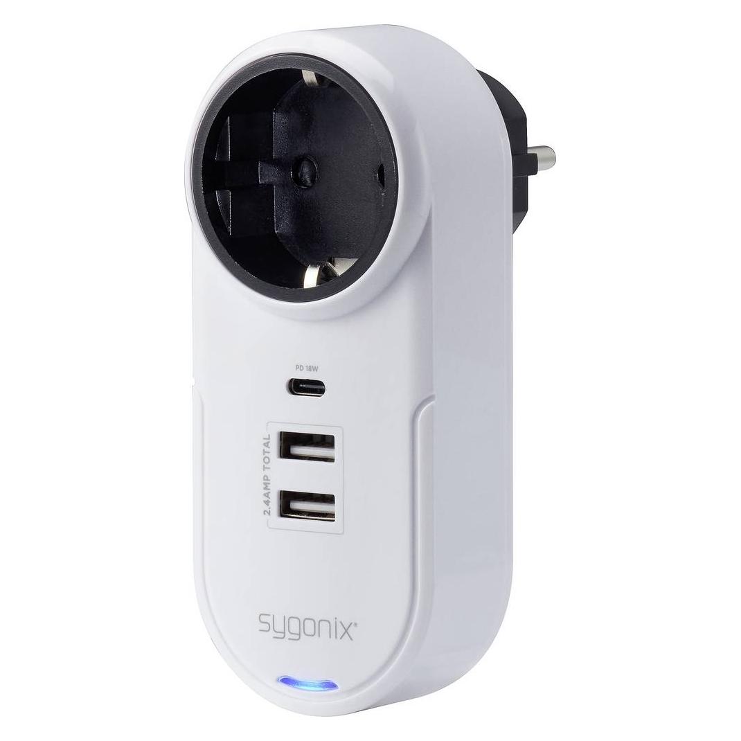 Sygonix SY-4512996 Zwischensteckdose mit USB Weiss (18 W, 3 Ports) (SY-4512996)