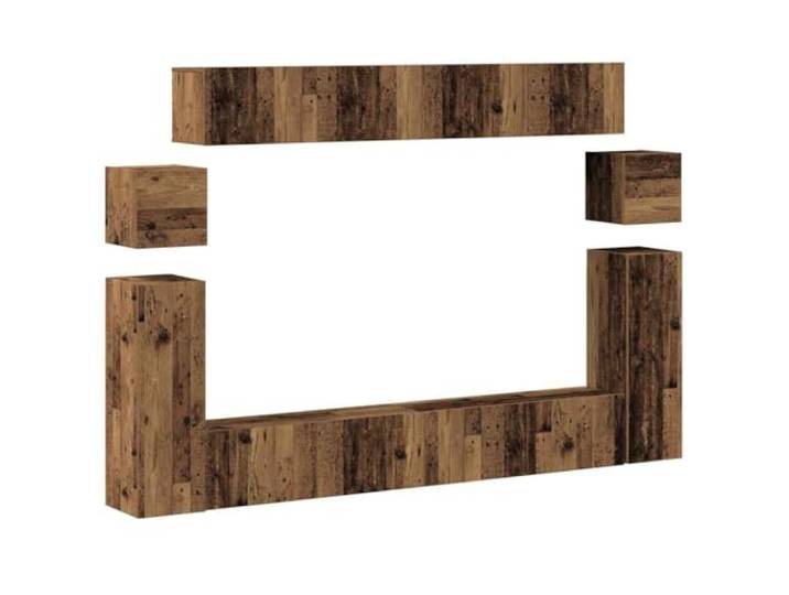 Makastle TV-Schrank Set 8-TLG. Wandmontage Altholz-Optik