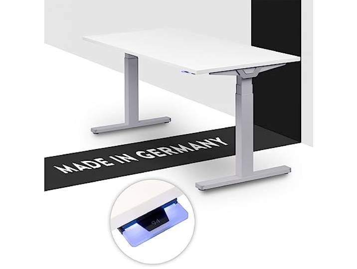 boho office® Premium Line Schreibitsch elektisch höhenverstellbar Premium Line - Tischgestell Silber, Tischplatte 180x80 Weiß - Made in Germany, Kollisionsschutz, 2 laufruhige Motoren