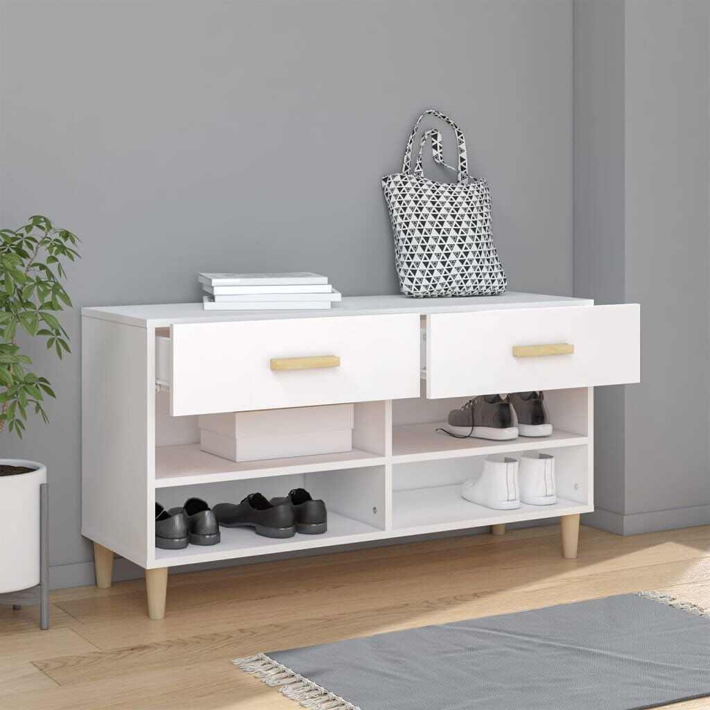 Borough Wharf 8 Pair Shoe Storage Cabinet and Shoe Storage Bench White/Oak 8