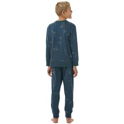 SCHIESSER Jungen Schlafanzug, lang - Skateboards, geschlossenes Bein, Baumwolle Blau / 152