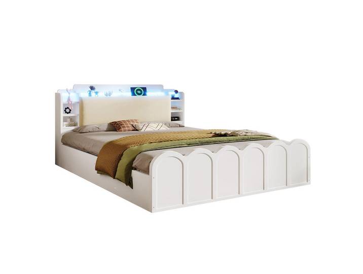 Komhtom Plattformett 140/200 cm, Multifunktionale, Weiß, Holz, Mode, 140x200 cm, Schlafzimmer, Betten