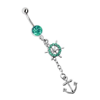 Bauchnabelpiercing ADELIA´S "Piercing Bauchnabelpiercing", grün, Piercings, Damen, onesize, Chirurgiestahl, Anhänger aus Pewter in Silber platiniert