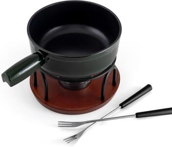 Swissmar Ticino Fondue 9 Piece Set,Cast Iron, 2qt, green