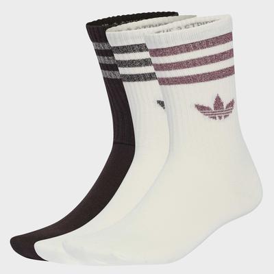 Sportsocken ADIDAS ORIGINALS "3-STREIFEN GLITZER CREW, 3 PAAR", Damen, Gr. M (40/42), sanftes weiß, aurora coffee, Obermaterial: 56% Baumwolle, 40% Polyester, 3% Polyamid, 1% metallisierte Fasern, Socken Sportsocken
