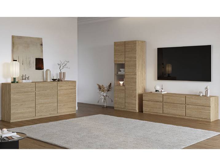TV-Lowboard Spanplatte, beschichtet Holz/Braun/Eiche Dekor 180cm