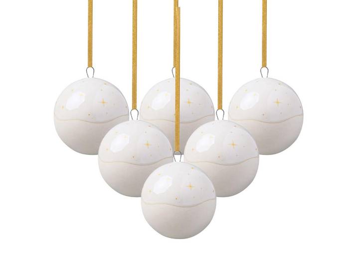 like.Villeroy & Boch Ornamente Kugel Winter Glow beige 6er Set, Beige, Keramik, 6.2x6.2x6.2 cm, Dekoration, Weihnachtsdekoration