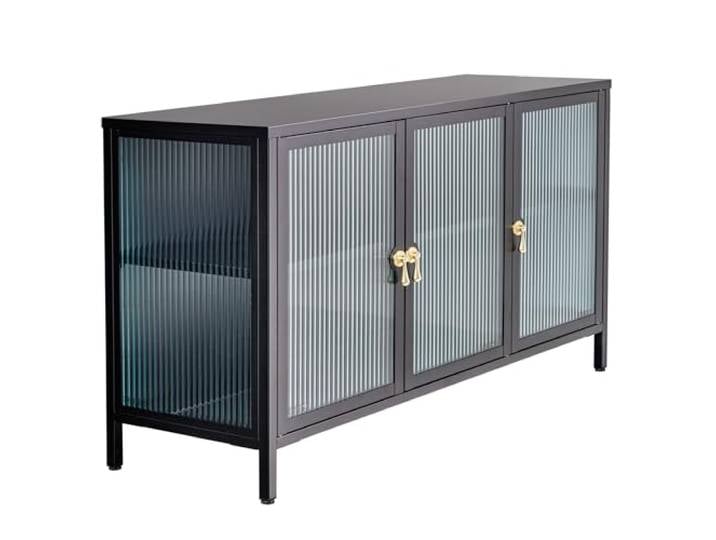Sideboard AMSTERDAM - 105cm - schwarz gold - Metall mit Stauraum Stabiles Gestell, pflegeleichte Oberfläche, Glas-Details, edle Optik, Kommode, modernes Design