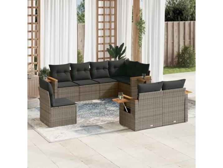 YUTAASU 8-TLG. Poly Rattan Sofagarnitur Grau mit Kissen