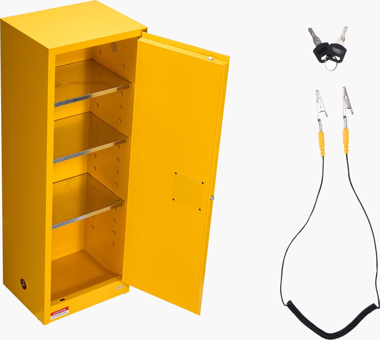 SucceBuy Feuerlöschschrank für brennbare Materialien (87,06 L) mit verstellbarem Regal, gefertigt aus kaltgewalztem und verzinktem Stahl, gelber Sicherheitsschrank für Gefahrstoffe