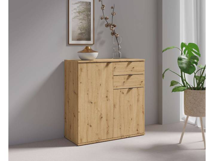 Kommode GOODPRODUCT THALIAANA Sideboard mit 2 Türen und 2 Schubladen, Breite 80 cm , eiche, B:80cm H:83,5cm T:35cm, Sideboards, Kommode, Schrank in 3 Farben erhältlich, schwarze Metallgriffe, viel Stauraum