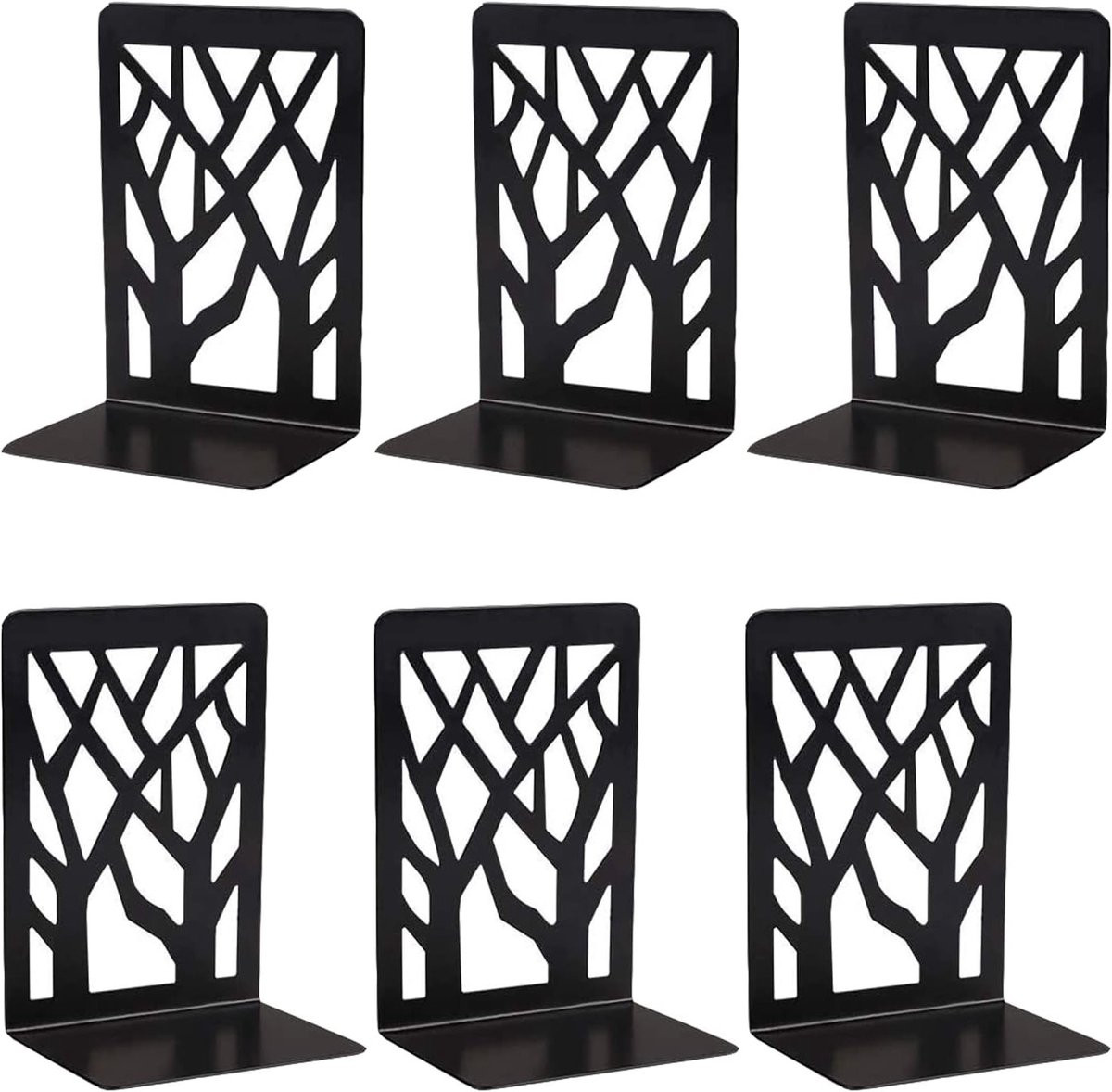 Set van 3 paar decoratieve metalen boeksteunen met boommotief in herfstkleuren