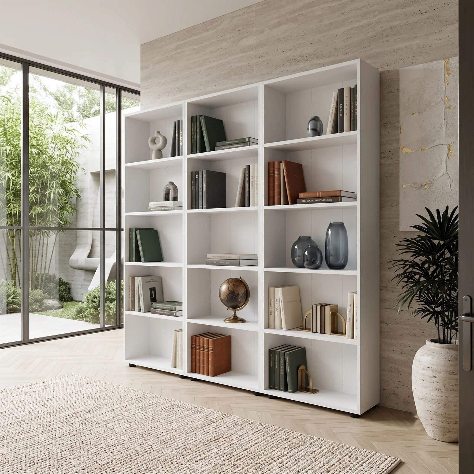 garneroarredamenti Libreria da parete 166x172h cm 4 ripiani moderna soggiorno bianco Svevo