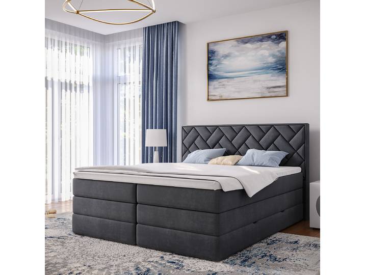 Boxspringbett Zaari 160 x 200cm Flachgewebe Schwarz/Grau/Anthrazit