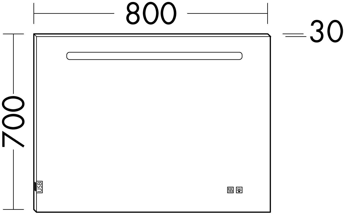 burgbad Eqio Leuchtspiegel mit LED-Beleuchtung horizontal 80 cm, Spiegel, SIIX080PN258,