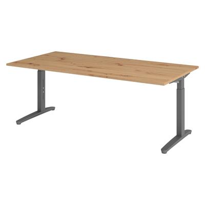bümö manuell höhenverstellbarer Schreibtisch 200x100 in Asteiche, Gestell in graphit - PC Tisch höhenverstellbar & groß, höhenverstellbarer Tisch