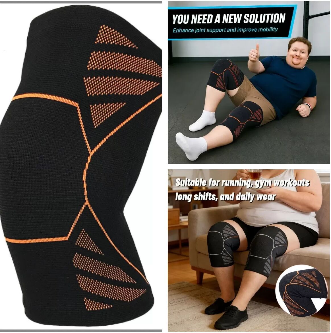 INF Genouillère de Sport Grande Taille Orange à Ions de Cuivre pour Fitness & Exercice XL