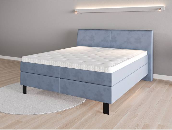 Boxspringbett 180x200 Nr. 1 - Blau (Jeansblau) - Vintage Velours