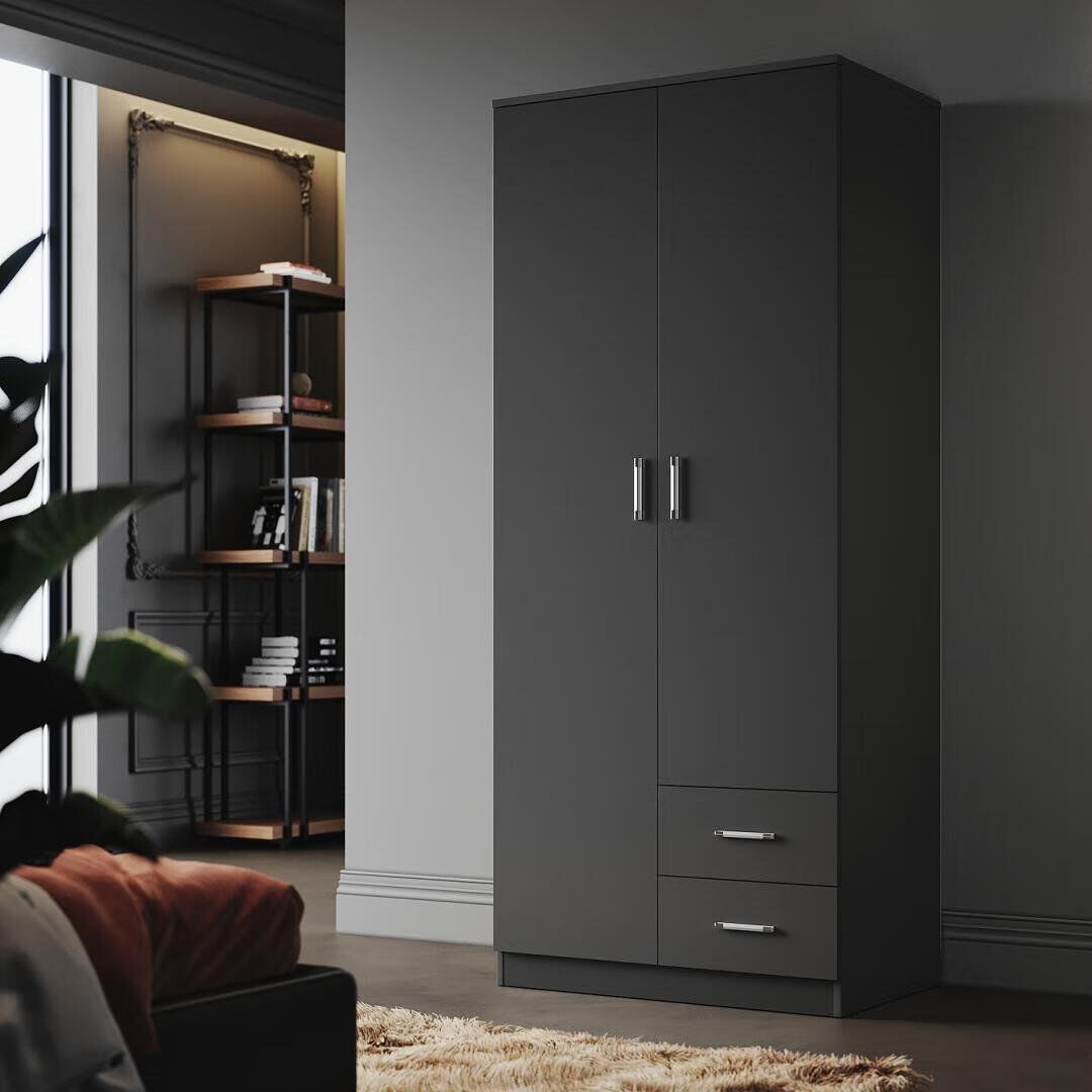 17 Stories 180*50*77cm, Hanging and Storage Integrated Double Door Wardrobe Black 77cm W X 50cm D