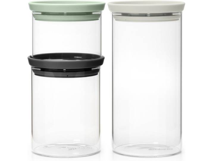 Brabantia Voorraadpotten - Stapelbaar - 0\,3 & 0\,6 & 1\,1 l - Glas