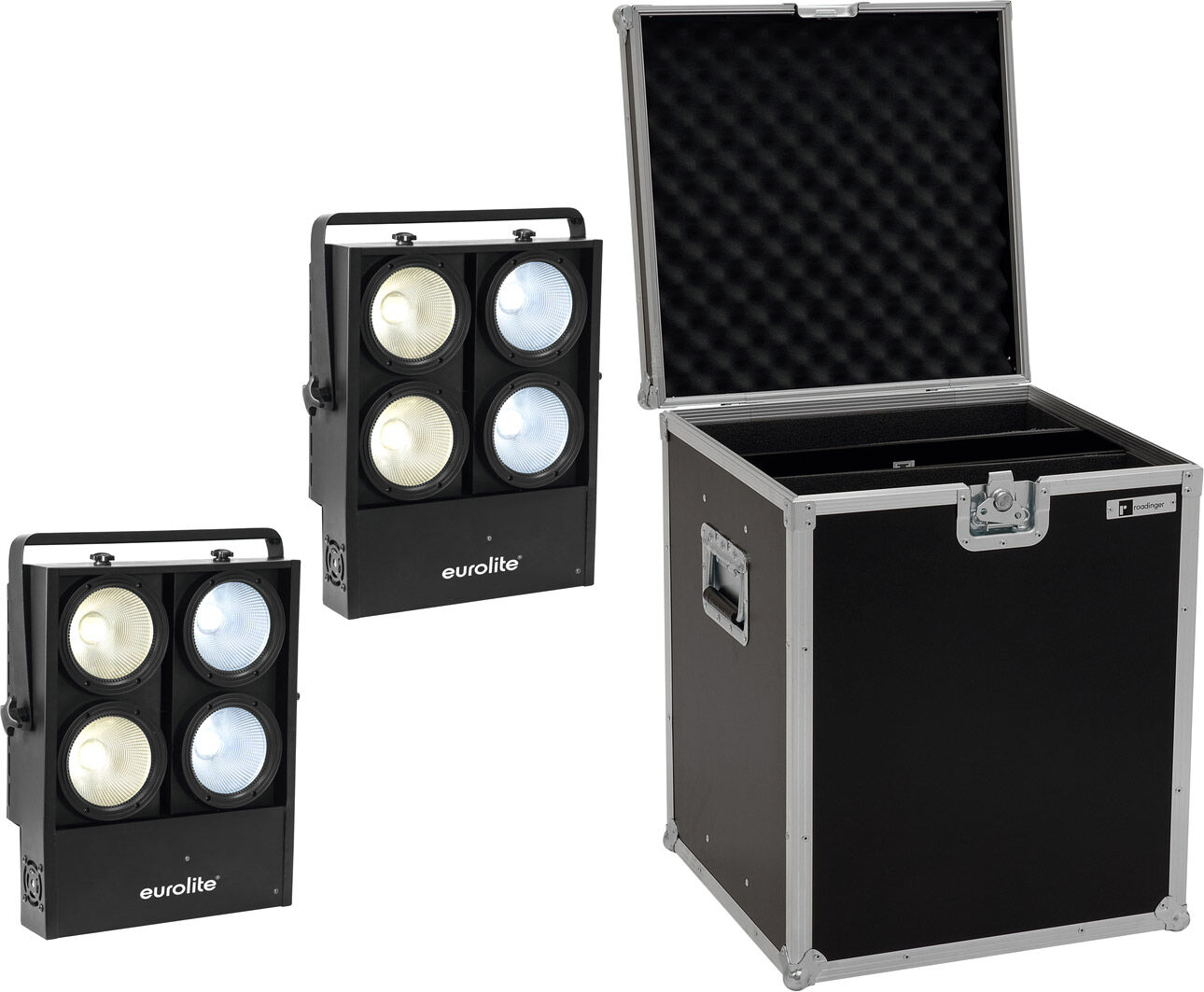 EuroLite Set 2x Audience Blinder 4x100w Led Cob Cw/ww + Case