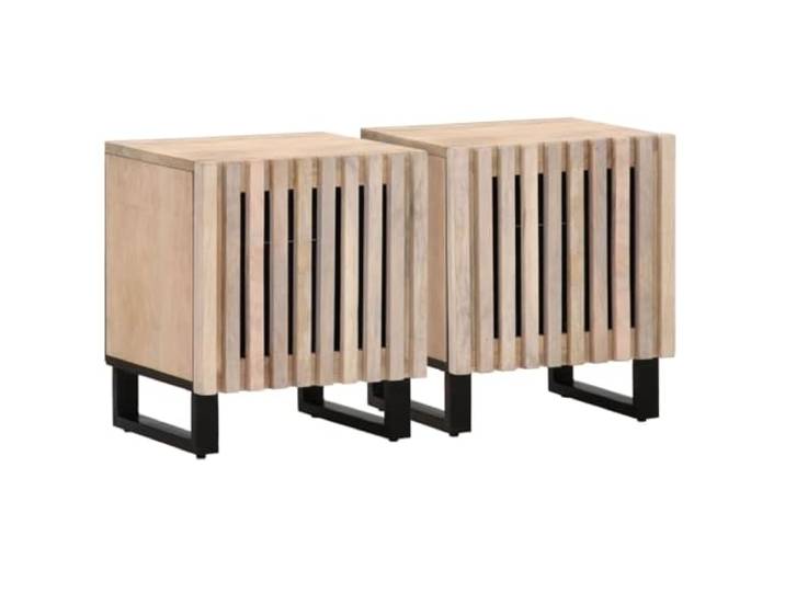 HEFZGDB Nachttische 2 STK. 40x34x46 cm Gebleichtes Massivholz Mango mit Stauraum Fach und stabilen Beinen für Wohnzimmer Schlafzimmer Dekoration