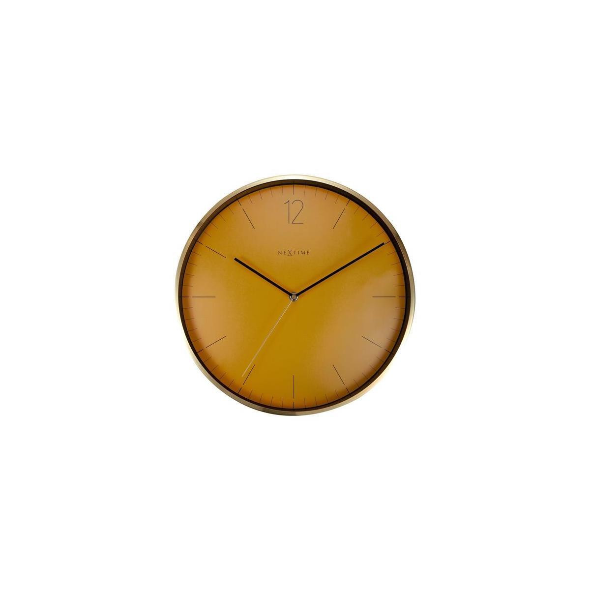 NeXtime Essential Gold Analoge Wandklok, Rond, Goud en Oranje, Metaal en Glas