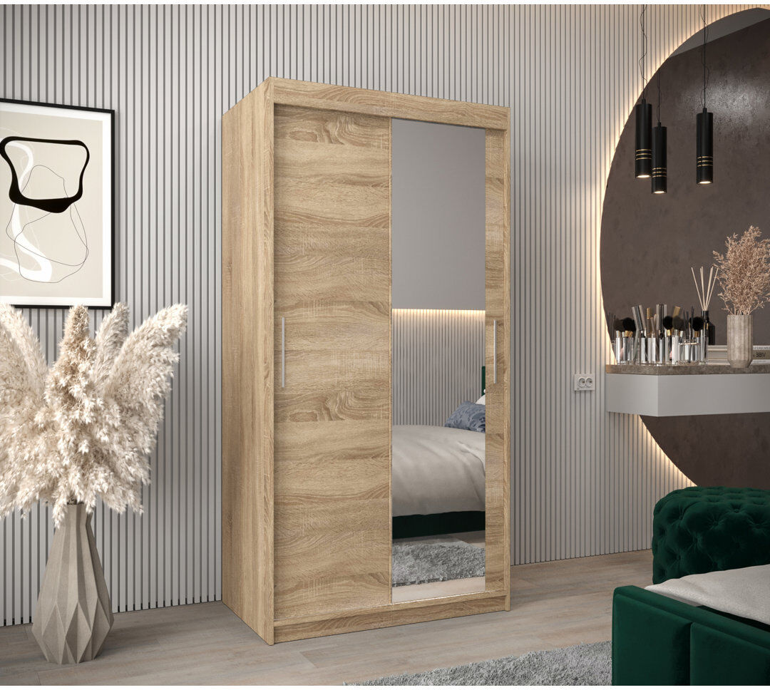 Latitude Run Etonbury 2 Door Wardrobe Sonoma Oak 100cm W X 62cm D