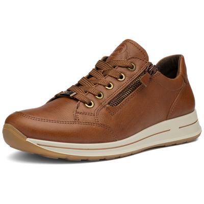 Plateausneaker ARA "OSAKA", Damen, Gr. 7,5 (41,5), braun (cognac), Glattleder, unifarben, Schuhe Plateausneaker, Freizeitschuh, Halbschuh, Schnürer mit Logoprägung, Weite H