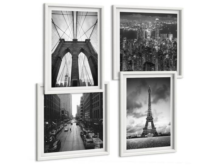 Tulup Bilder SET 4er Set - 50x50 cm & 40x60 cm Weißer Rahmen - Monochromatische Brückentürme, Kunststoff, Rechteckig, 50x50 cm, Fotografie, Bilder & Rahmen, Bilder