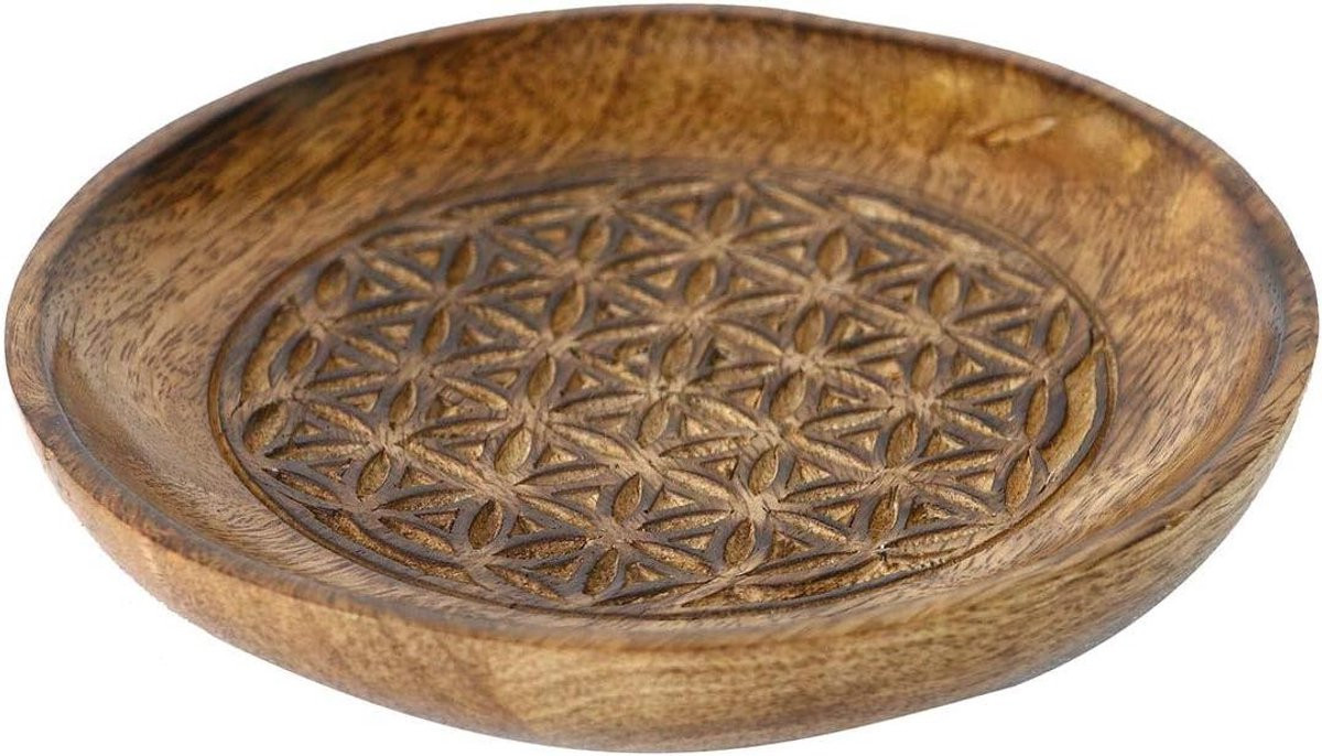 Bruin houten dienblad met etnisch design als opbergbakje voor het organiseren van spullen, Breedte: 16 cm
