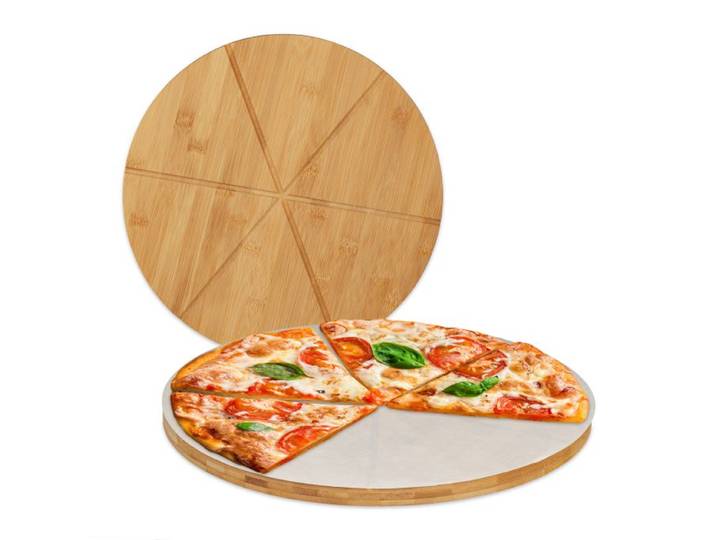 Relaxdays 8 x Pizzabrett Bambus mit Backpapier