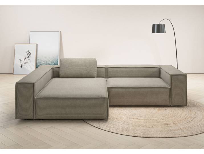 Ecksofa HOME AFFAIRE Watertown, moderne XXL L-Form, 306 cm breit, Japandi Design , grau (taupe), B:306cm H:68cm T:191cm, 100% Polyester, Sofas, Ecksofa, Komfortabel mit tiefer Sitzfläche – ideal für grosse Wohnräume