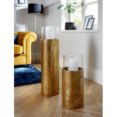 Windlicht OTTO HOME, gold (goldfarben), H:81cm Ø:22cm, Glas, Metall, Kerzenhalter, Windlicht, Bodenwindlicht, aus Metall, mit Glaseinsatz, ideal für Stumpenkerzen
