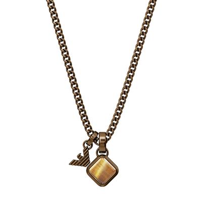 Kette mit Anhänger EMPORIO ARMANI, braun, Halsketten, Herren, Edelstahl, L: 57, mit Tigerauge